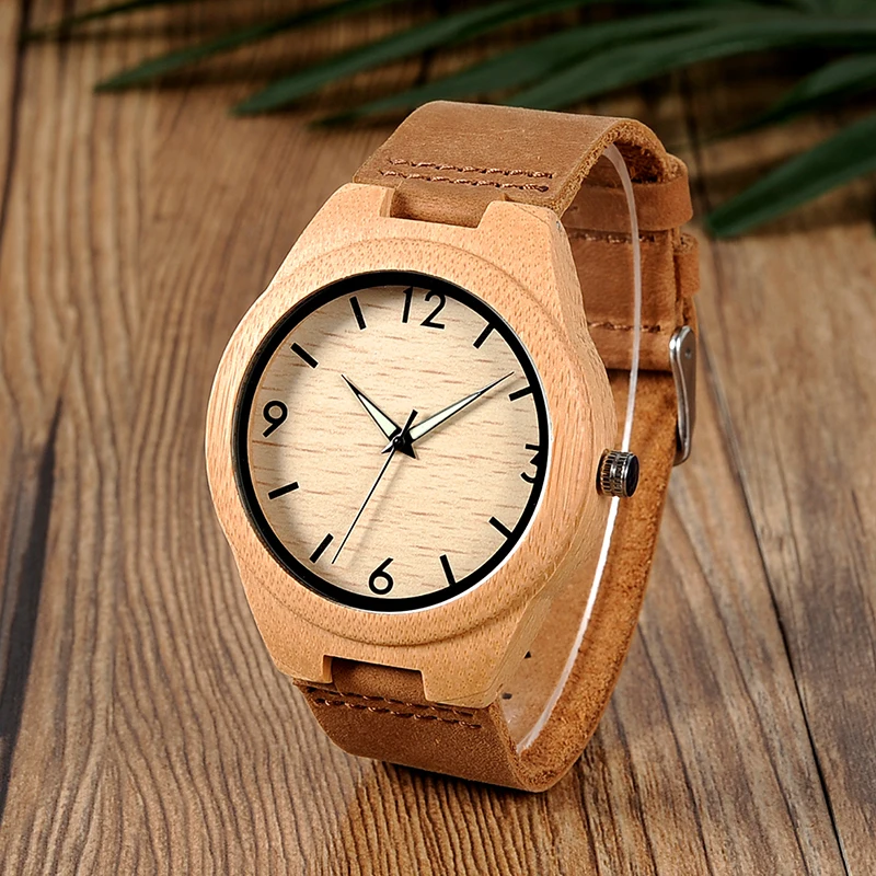 BOBO BIRD Men Watch Bamboo Wooden Quartz Wristwatches Male with Luminous Hands with Leather Band in Gift Box relojes hombre