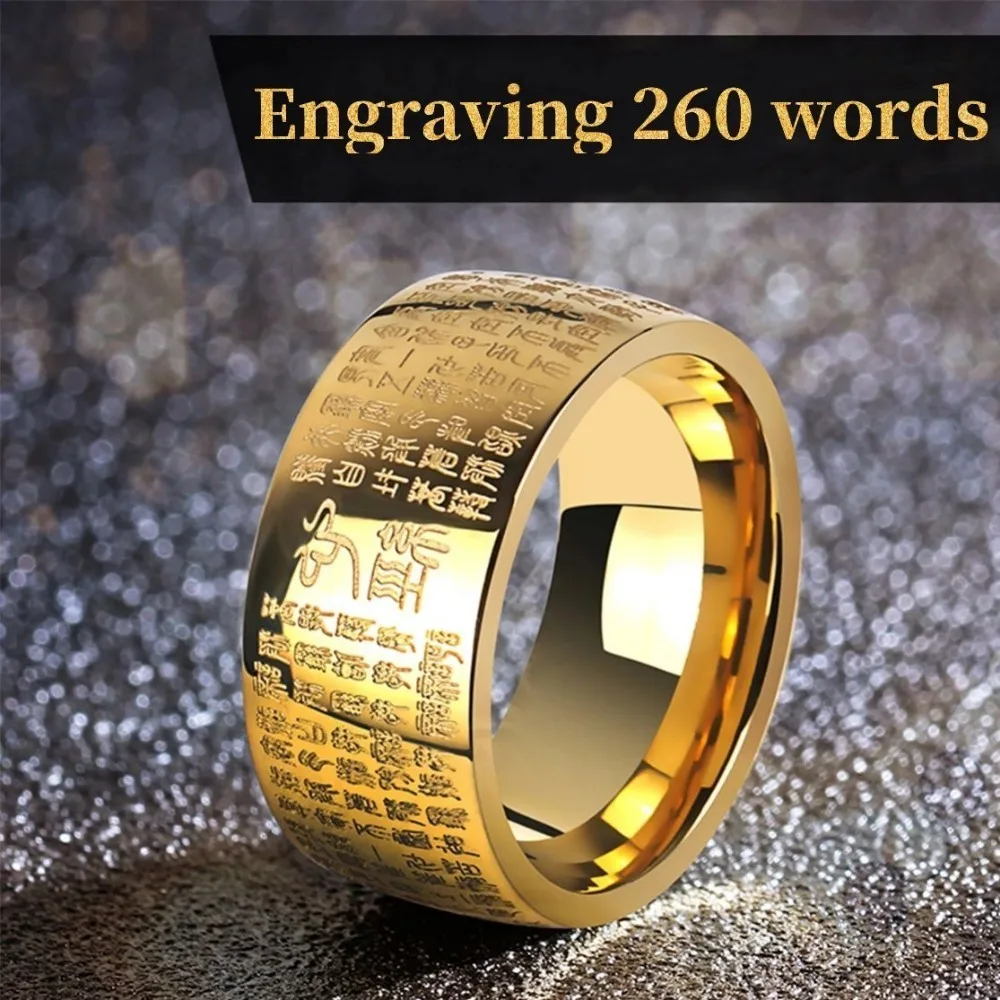 Stainless Steel Ring Signet Ring Finger Ring Buddhism Men's Feng Shui Thumb Signet Stainless Steel Buddha Ring Buddhist Heart Sutra Runes For Man Women Luxury Gift