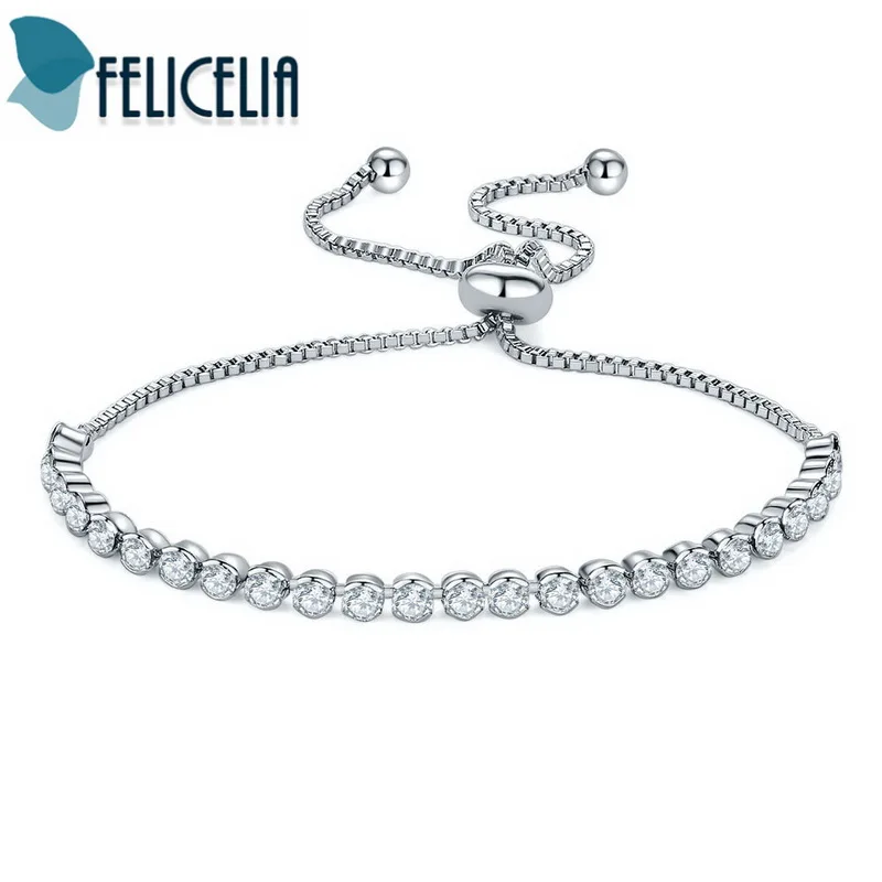 

Felicelia Silver Color Women Girls Clear Cubic Zirconia Tennis Bracelet Rhinestone Crystal Bracelet Jewelry Adjustable Chain