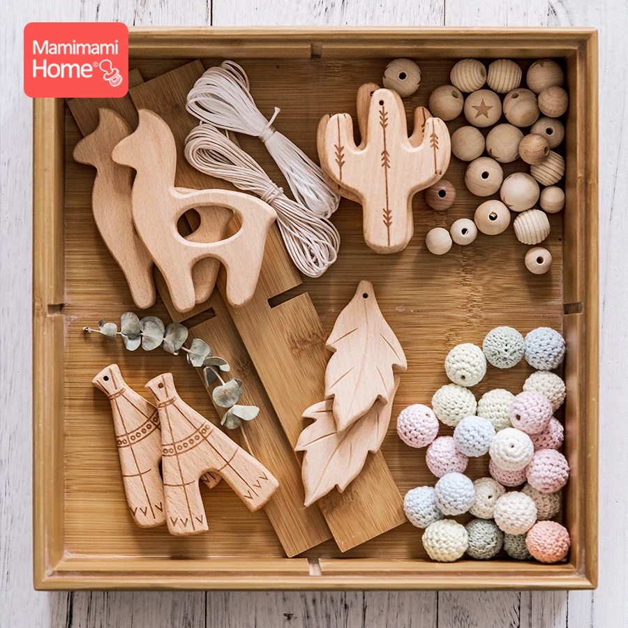 

Mamihome 10PC Baby Wooden Teether Animals Beech Teething Wooden Teether Rodent Tiny Rod Baby Pendant Pacifier Chain Nurse Gifts