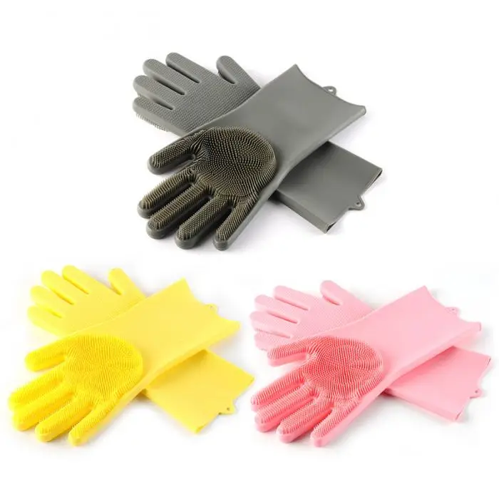 Лидер продаж 1 пара силиконовые мытья посуды Scrubbing перчатки для Кухня Ванная комната бытовой Отель очистки товары для безопасности труда