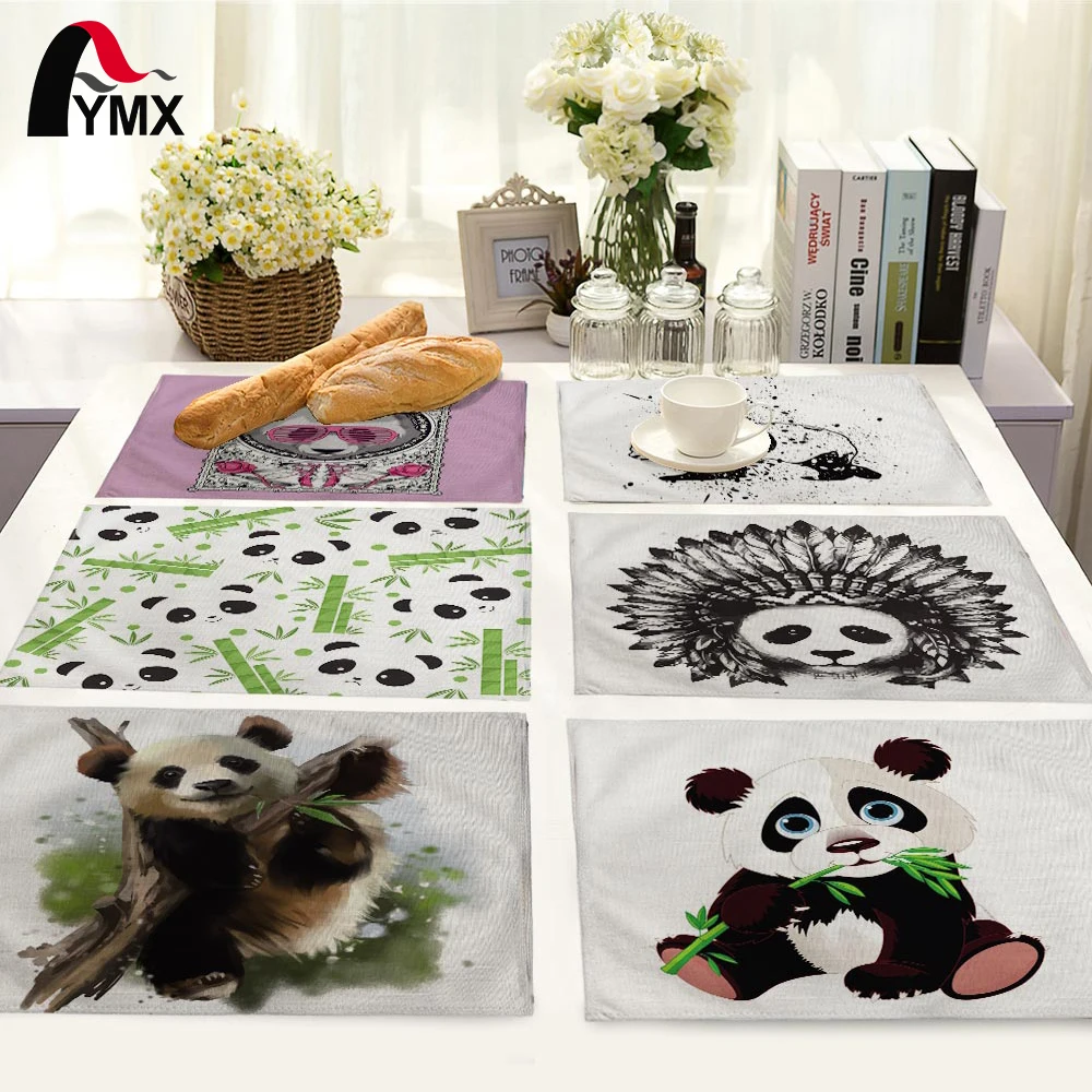 لطيف الباندا الجدول حصيرة الجدول منديل البوليستر القطن الكرتون الباندا الطباعة تحديد الموقع تزيين الطعام المطبخ الملحقات