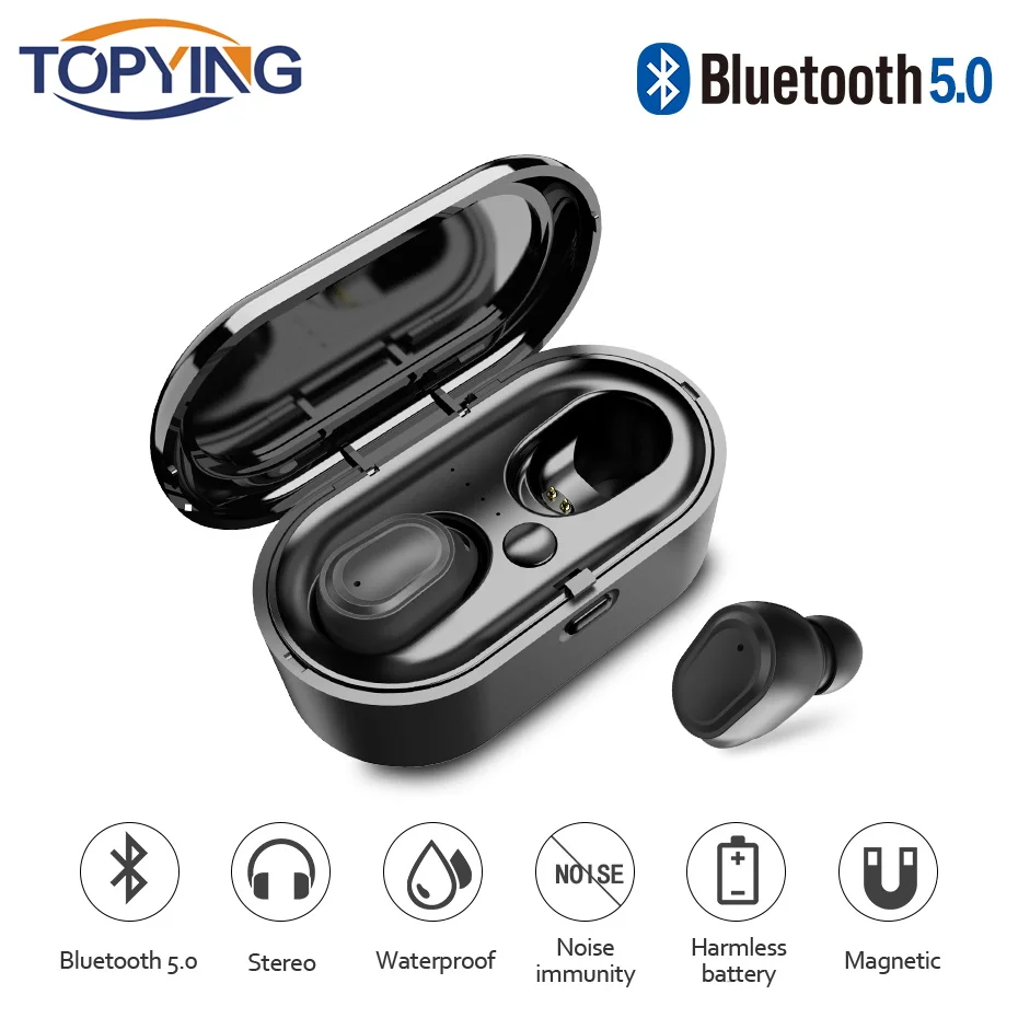 

bluetooth earphone mini earphones with microphone HI-FI Stereo Sound for android wireless Waterproof Headfree with Charging Box