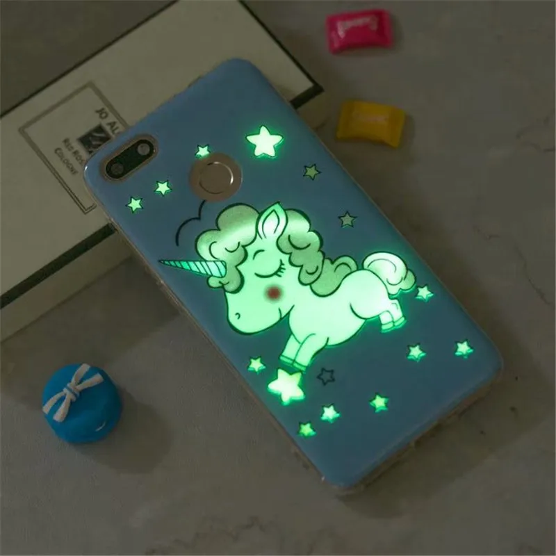 Светящийся чехол для Huawei P9 Lite Mini с цветочным рисунком единорогом Мультяшные