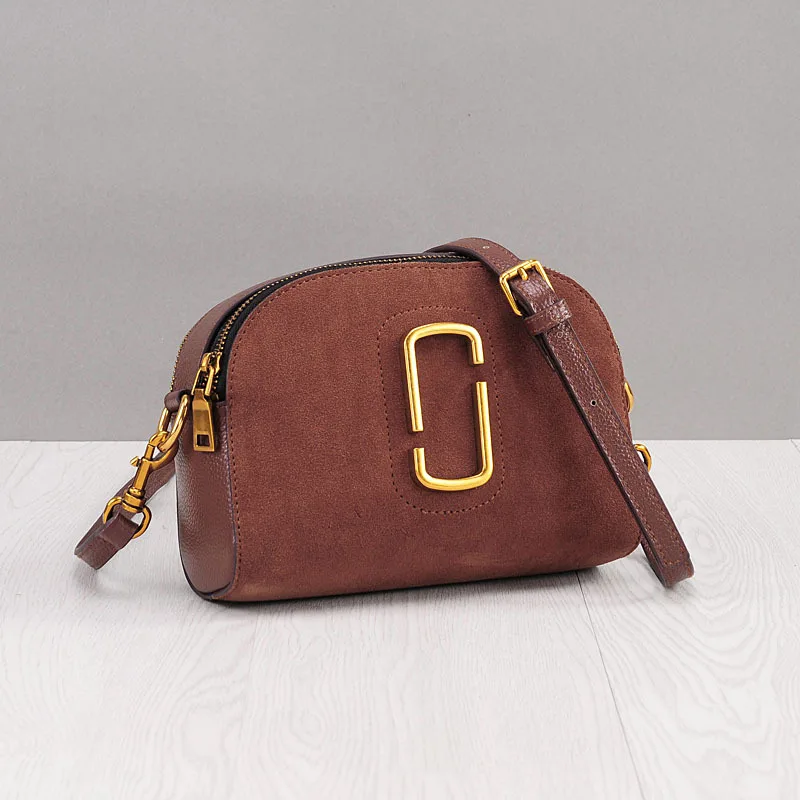 

Women's Genuine Leather nubck Messenger bag handbag Vintga design Lady camera bag shell bag Fashion Double shoulder strapi bag