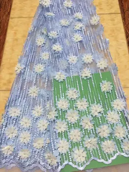 

African Lace Fabric 2017 French Net Lace new beaded fabric 5yard High Quality 3 d embroidered African Tulle Lace Fabric purple