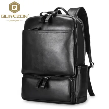 

QUREZON Famous Brand Genuine Leather Men Backpack Bags Large Men Travel Bag Luxury Designer Leather School Bag Laptop Backpack
