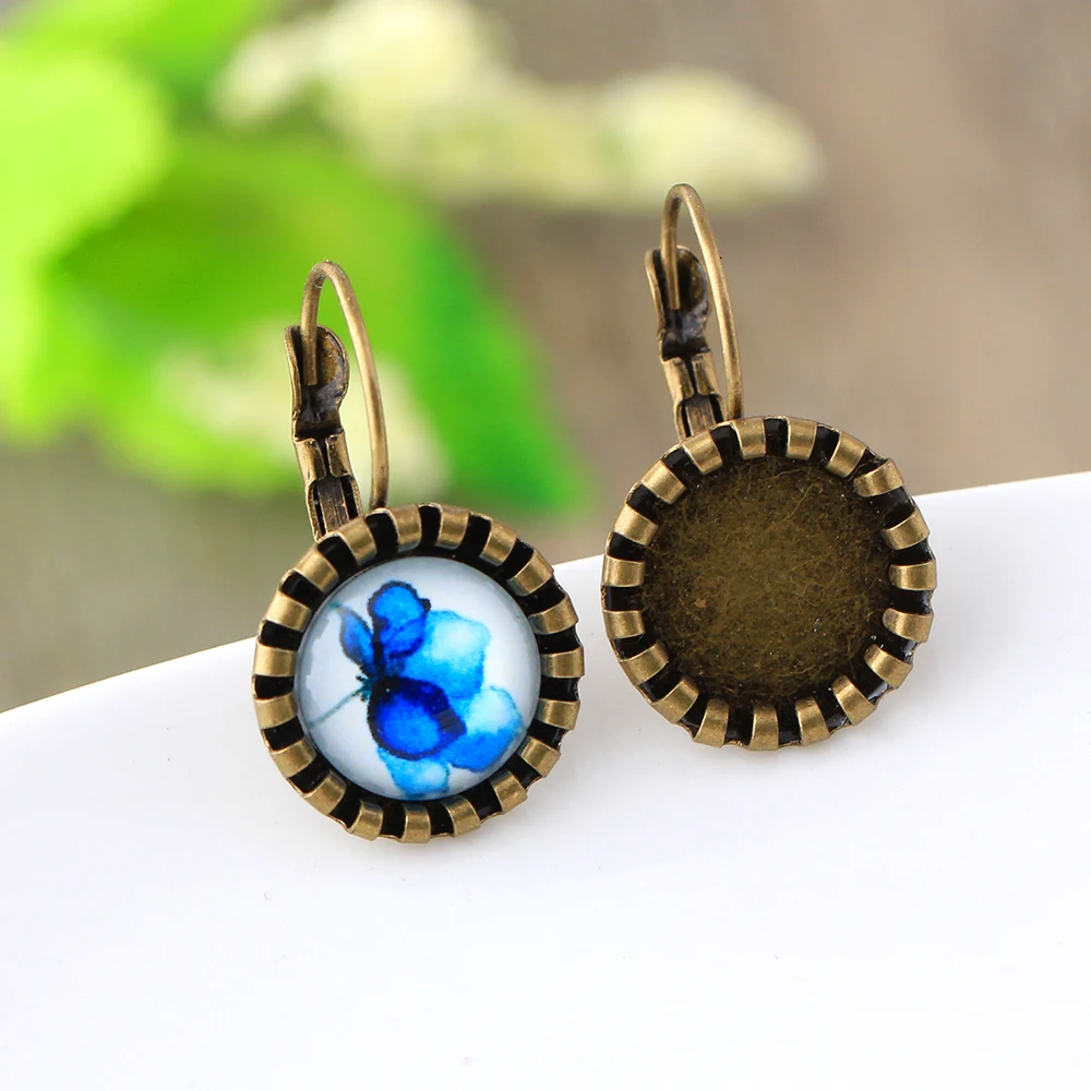 12mm 10pcs Antique Bronze Plated Copper Earring Base Earring Settings
