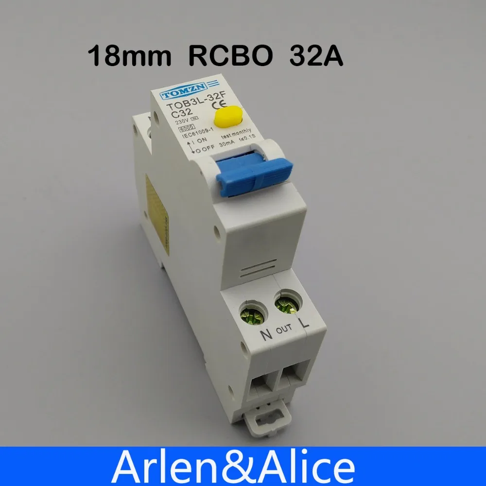 18MM RCBO 32A 1P+N 6KA Residual current differential automatic Circuit breaker with over current