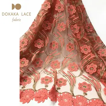 

Orange Colour Embroidery Guinean Wedding Tulle Laces Special Embroidered Stones Beads Nigerian Bridal Wedding Dress Net Material