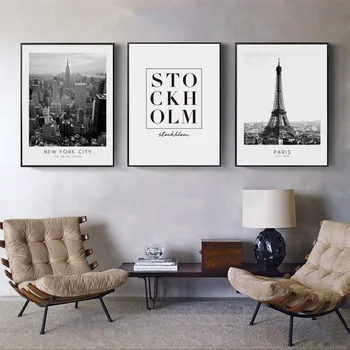 

Eiffel Tower City Canvas Paintings Modern Black and White Nordic Wall Art Posters Prints Pop Pictures for Living Room Home Decor