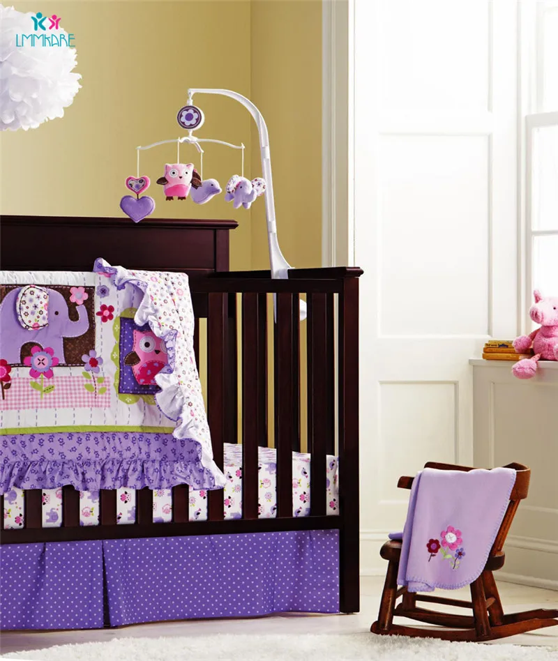 Фиолетовый Детский комплект постельных принадлежностей для девочек милый рисунок из мультфильма вышивка детские мягкие бортики для кровати дышащее детское одеяло простыня и пододеяльник