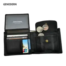 Мужские кошельки GENODERN из коровьей кожи с карманом для монет, Винтажный Мужской кошелек, Коричневый мужской кошелек из натуральной кожи с отделением для карт