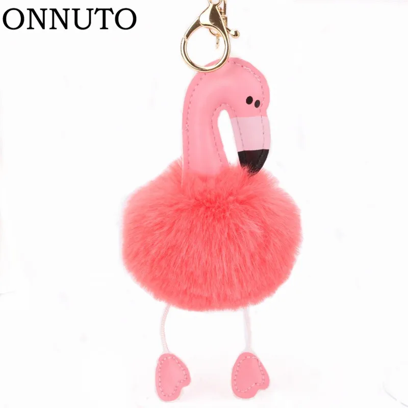 

Women Bag Pink Flamingo Key Chain Ring Nice Purse Keychain Key Holder Charm Handbag Car Pendant Accessories Gift 6C0019