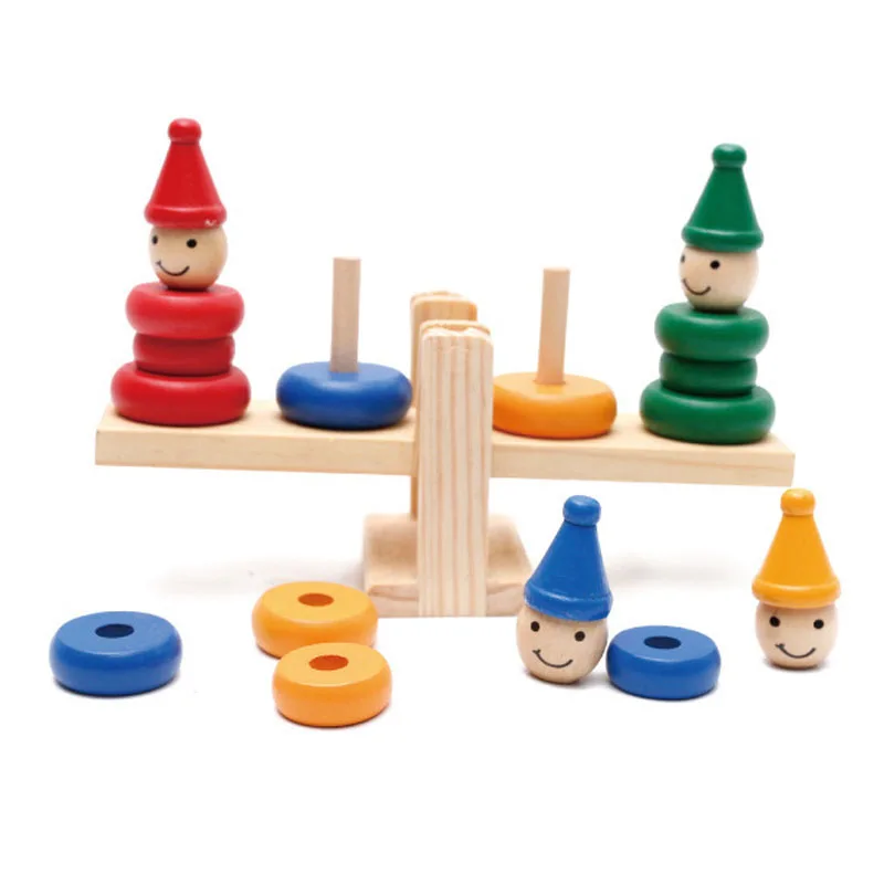 

Wooden Clown Rainbow Stacker Toy Seesaw Balance Scale Board Balancing Game Kids Early Education Toy For Children