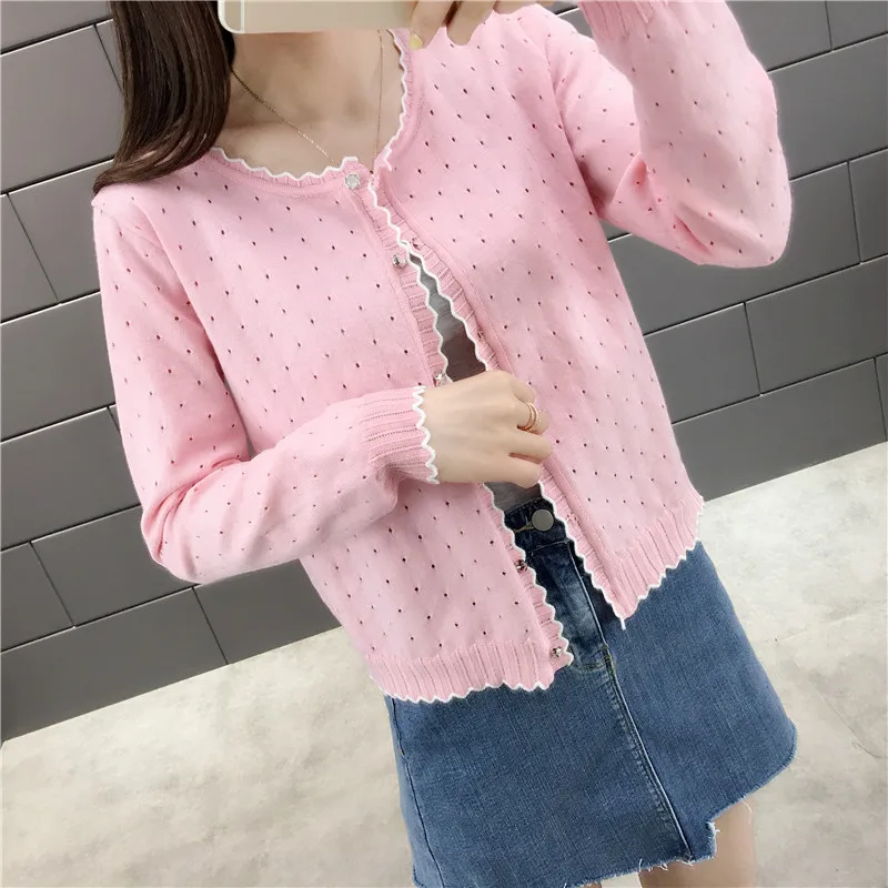 OHCLOTHING короткий дизайн тонкий кардиган женский вырез солнцезащитный Кондиционер рубашка свитер вязаная верхняя одежда маленький плащ - Цвет: Pink