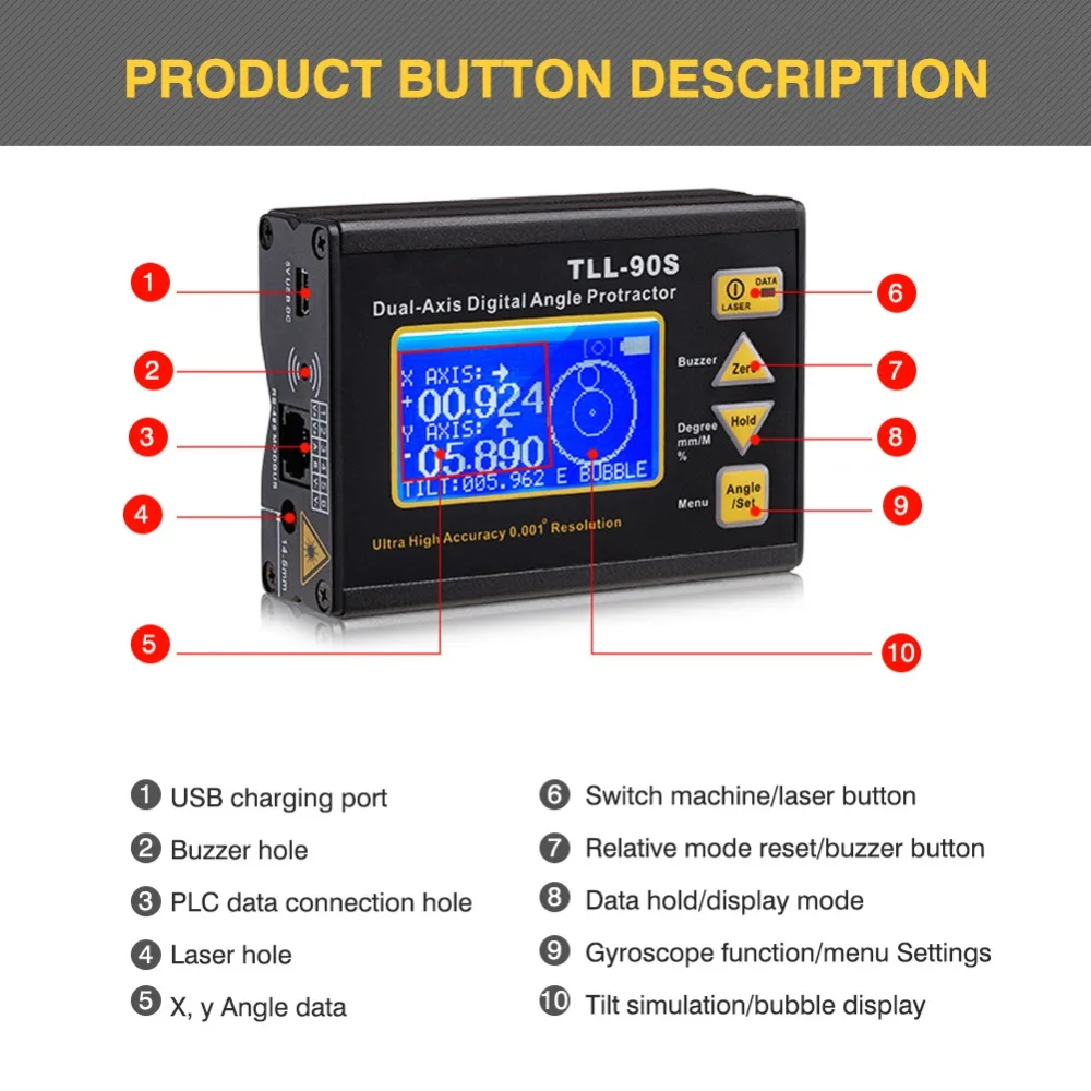 High precision High resolution Angel Meter large Screen LCD Laser Marking Charging Function Magnet Adsorption Function For PLC (3)