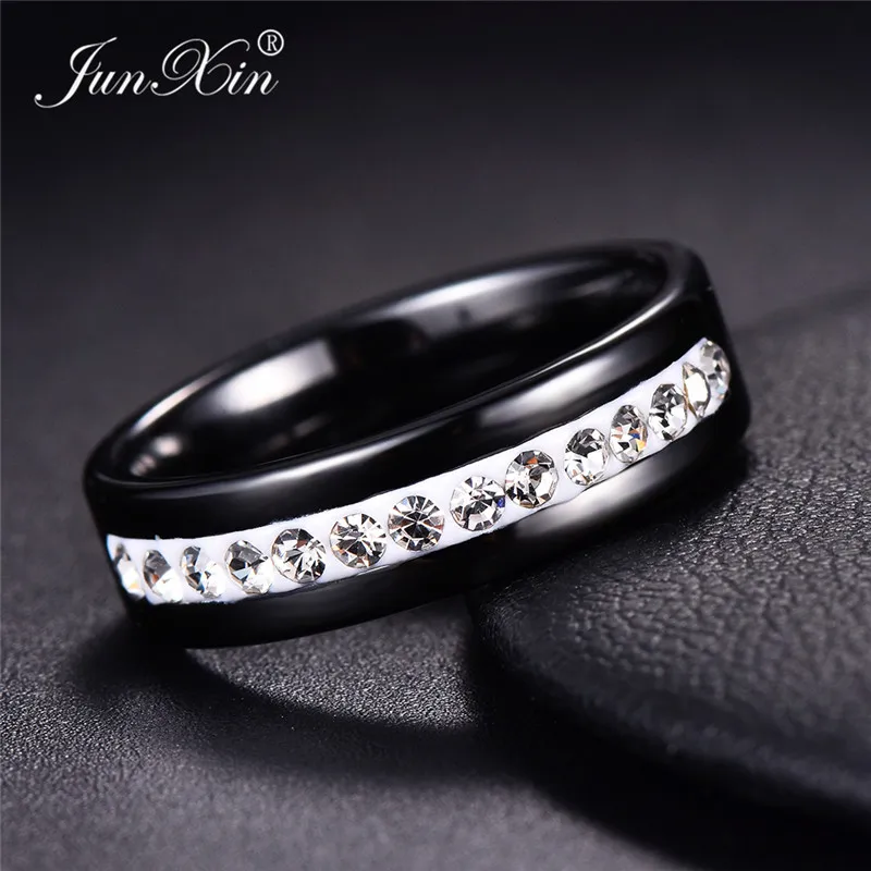 Junxin черное/белое керамическое кольцо серебряного цвета, маленькое циркониевое кольцо на палец для пары, кольца для мужчин и женщин, ювелирные изделия с кристаллами