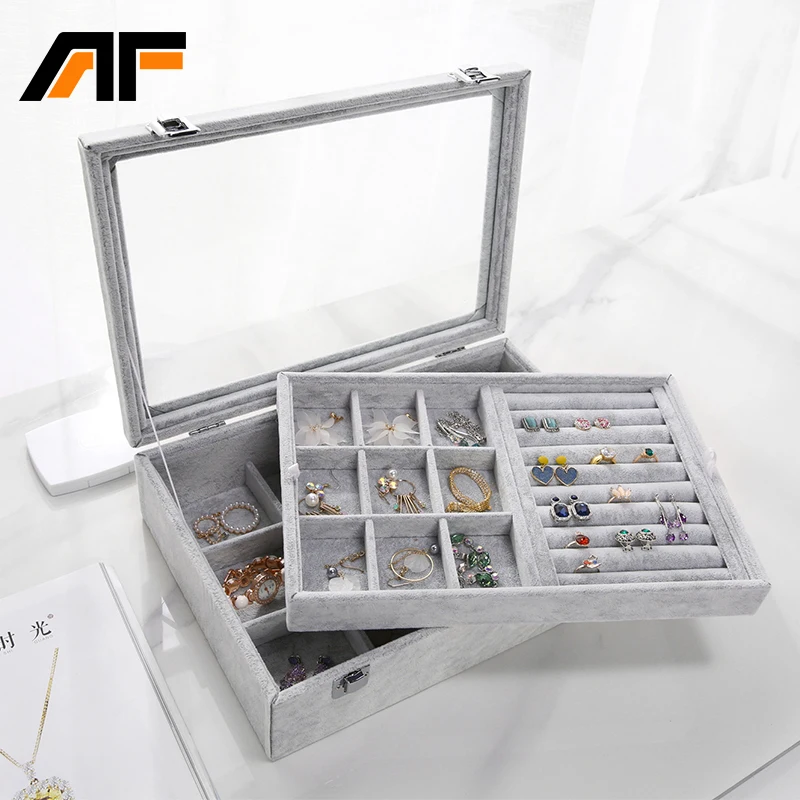 

AF 35.5*24.5*9.5cm Big 2 Layers Home Cosmetic Storage Box Fabric Desktop Drawer Makeup Organizer Case Dresser Jewelry Box Z1511