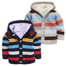 Осенне-зимние флисовые свитера для девочек и мальчиков; детский Хлопковый вязаный кардиган в полоску; Детские повседневные пальто с длинными рукавами; свитер для От 2 до 5 лет