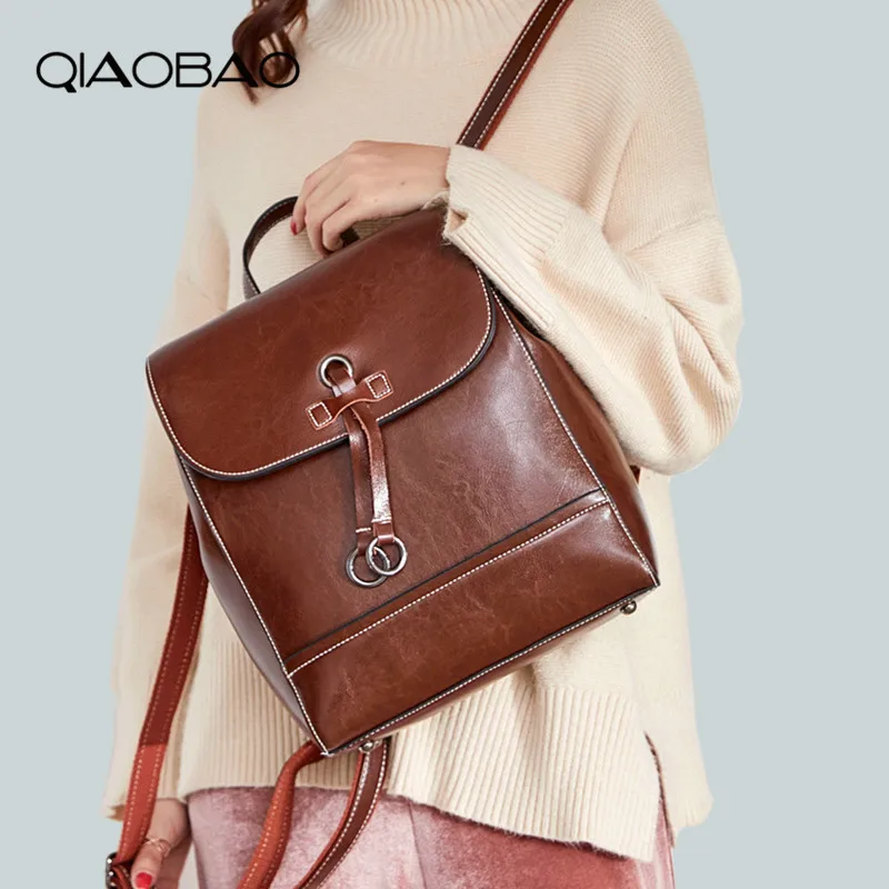 

QIAOBAO Female Brand Cowhide Leather Women's backpack Large Capacity School Bag for Girls Leisure Shoulder Bags Bagpack Mochila