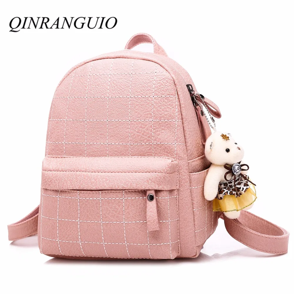 

QINRANGUIO Leather Backpack Large Capacity Women Backpack High Quality PU Leather School Bags for Teenage Girls Travel Backpack