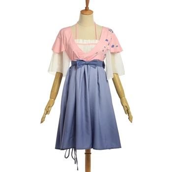 

Chinese Han Style Vintage Women AKI no SAKURA Dress Blue Pink Short Sleeve Chiffon Dresses