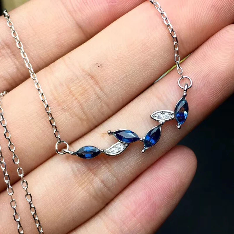 Настоящий натуральный сапфир, вечерние ожерелья, 925 серебро, сапфир, ювелирное изделие, 4 шт, натуральный темно-синий сапфир, серебряное ожерелье