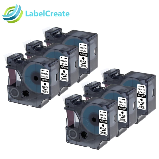 Special Offers 6 Packs Labeling Tape DYMO 45803 Compatible Dymo D1 Label Writer 19mm Black on White for Dymo Label Printer