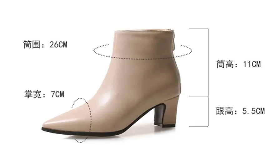Pointed Toe Square Heel Women Boots Fashion Buckle Ankle Boots Women Shoes Zipper Cheap High Heel Boots Shoes Woman Large Size