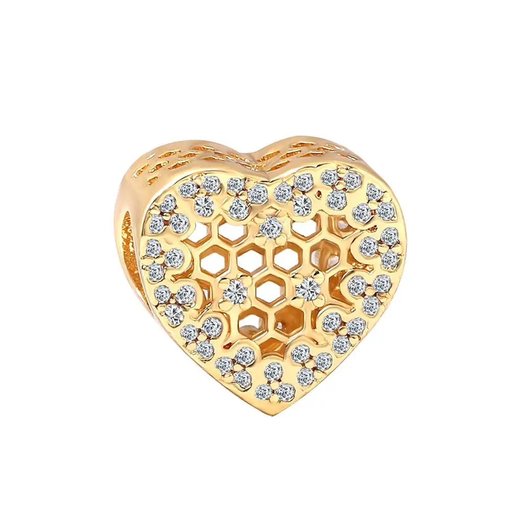 Новая оригинальная золотая бусина медовая пчела Любовь Подвеска-Шарм в виде сердца fit Pandora браслет ожерелье DIY женские ювелирные изделия брелок - Цвет: A980