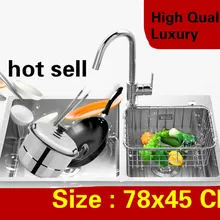 Квартиры Роскошные высокой емкости мыть овощи Кухня ручная раковина двойной паз 304 нержавеющая сталь 780x450 мм