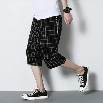 

new men's plaid pants summer cotton loose wide leg pants large size fashion men's sports casual pants Japanese street mens pants