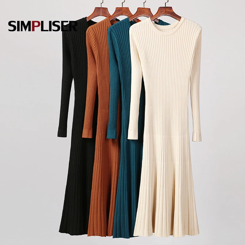 

Sweater dress women Thick Warm Autumn Winter Knitting dress female Slim A-line basic dress casual Female Vestidos Vintage Dress