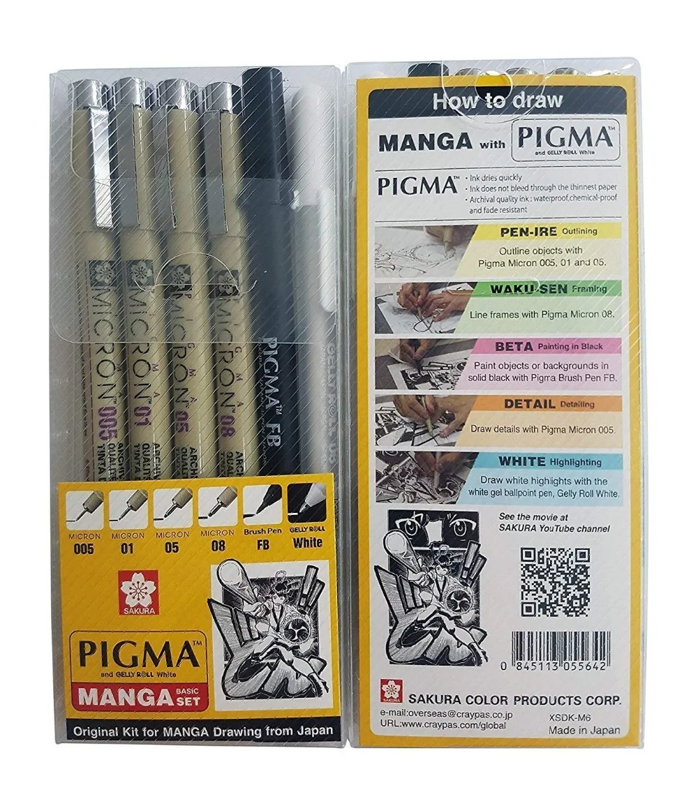 مجموعة ساكورا 6 قطعة بيجاما ميكرون القلم الحبر إبرة قلم رسم مانغا