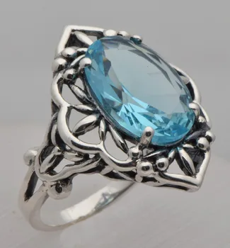 

Fashion jewelry wholesale women Hollow out the ancient silver 925 sterling silver Victorian aquamarine ring
