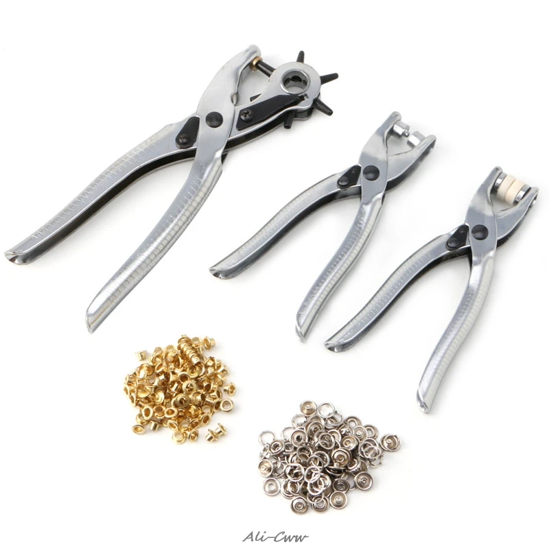

3 in 1 Card Leather Hole Punch Eyelet Pliers Kit Snap Button Setter Punch Set