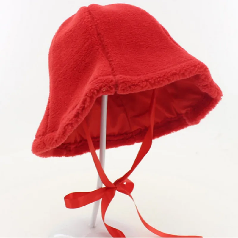 Флисовая зимняя Панама со шнуровкой, плотная утолщенная теплая Рыбацкая шапка для женщин и девушек, Рыбацкая шапка, женская зимняя Панама от солнца - Цвет: Красный