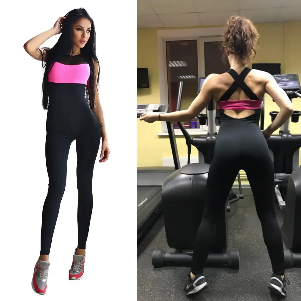

Fitness Sport Suit Women Tracksuit Yoga Set Backless Gym Running Set Sportswear Leggings Tight Jumpsuits Workout Sports Clothing