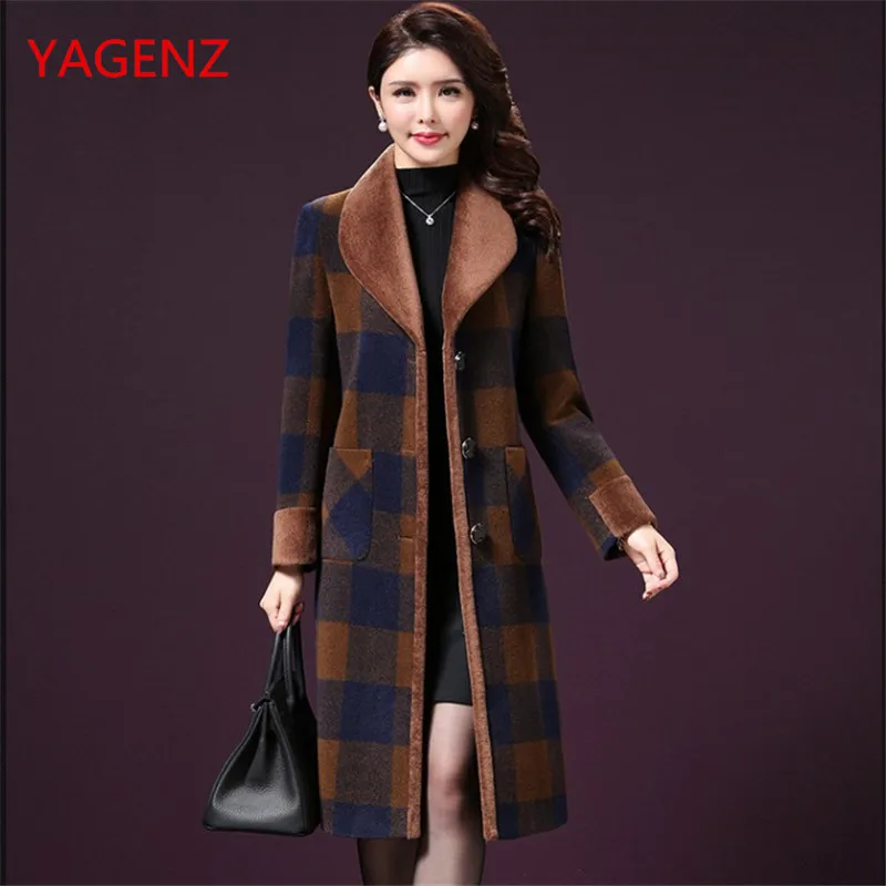 Новое шерстяное Женское пальто высокого качества Женская одежда зимнее длинное пальто женское зимнее пальто в клетку размера плюс Корейская одежда K3318