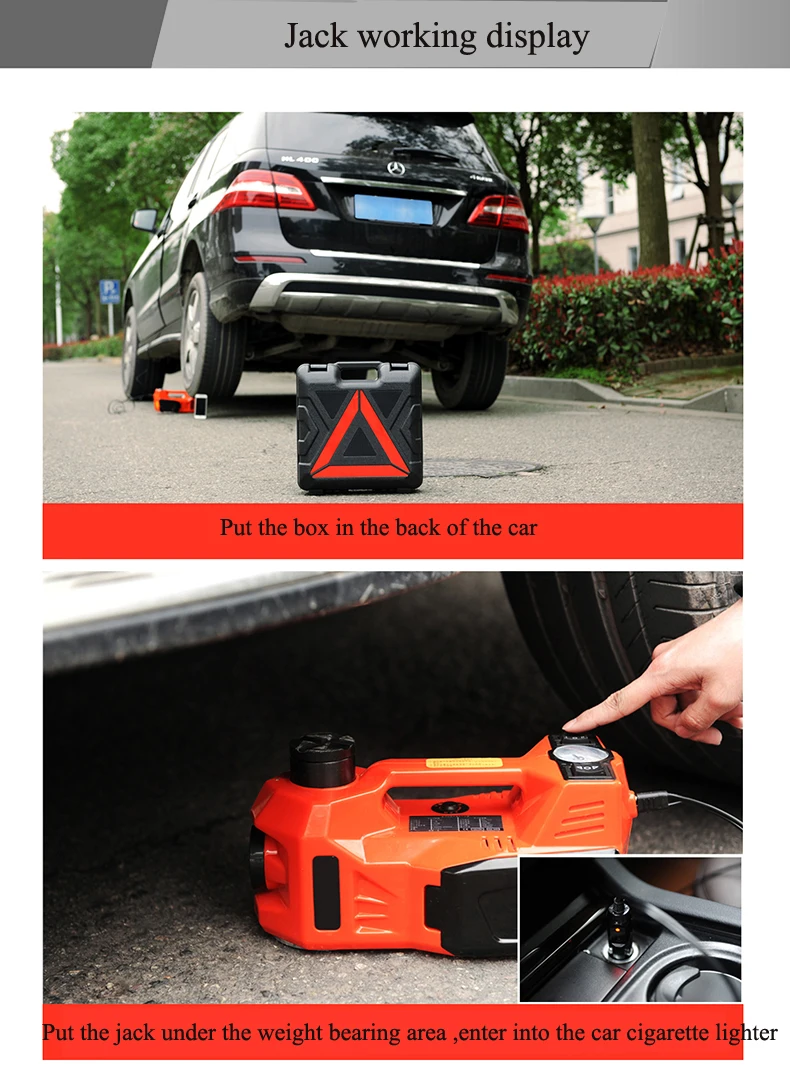 auto emergency tools small electric hydrauli jack and impact wrench air pump with big led light for