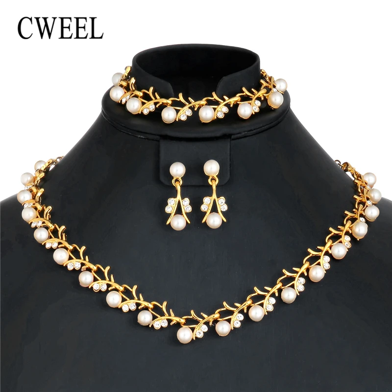 CWEEL, имитация жемчуга, ювелирный набор, турецкий, серебряный, золотой цвет, ювелирный набор для женщин, Свадебная вечеринка, Африканский бисер, ювелирный набор
