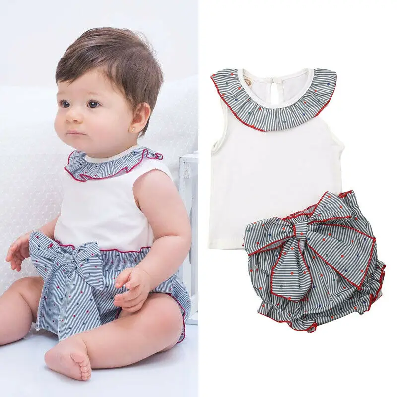 

2019 New Fashion Newborn Baby Girls Tops Vest Dots Pants Shorts Outfits Set Clothes 0-2Y