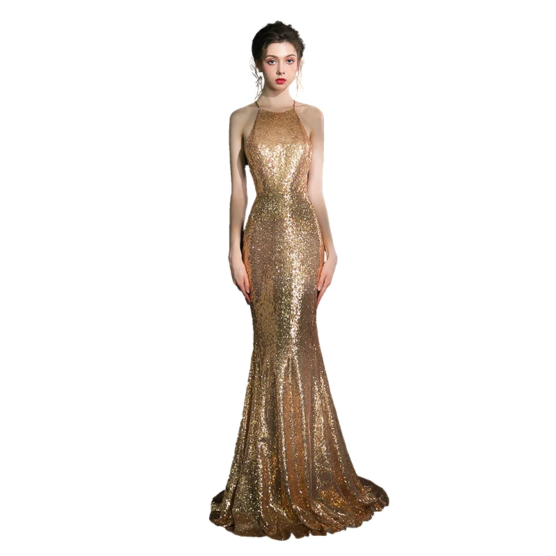 Beauty-Emily Sequins Golden Evening Dresses Mermaid Long Formal Prom Party Dresses 2019 Long for Women New Style Beauty-Emily Sequins Golden Evening Dresses Mermaid Long Formal Prom Party Dresses 2019 Long for Women New Style