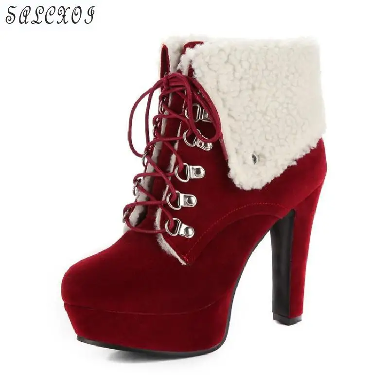 

Salcxoi ankle boots for women winter Boots Women high heel Platform Boots red black size 43 ladies shoes free shipping &-10