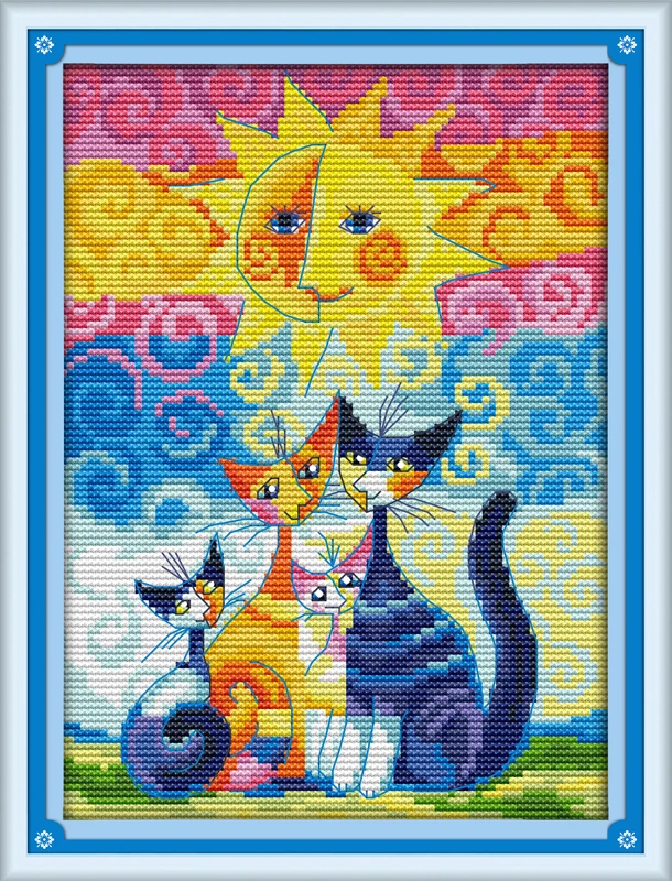 Прекрасный мультфильм кошки и солнце nauty cat DMC Счетный крест напечатанный Набор для вышивки крестом ручная вышивка для рукоделия