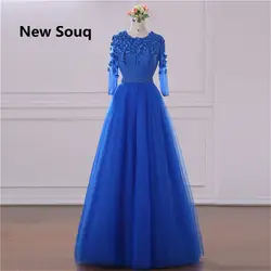 Синий мягкий тюль А-силуэт вечерние платья с 3D цветком Жемчуг Бисероплетение вечерних платьев Саудовская арабские африканские мать