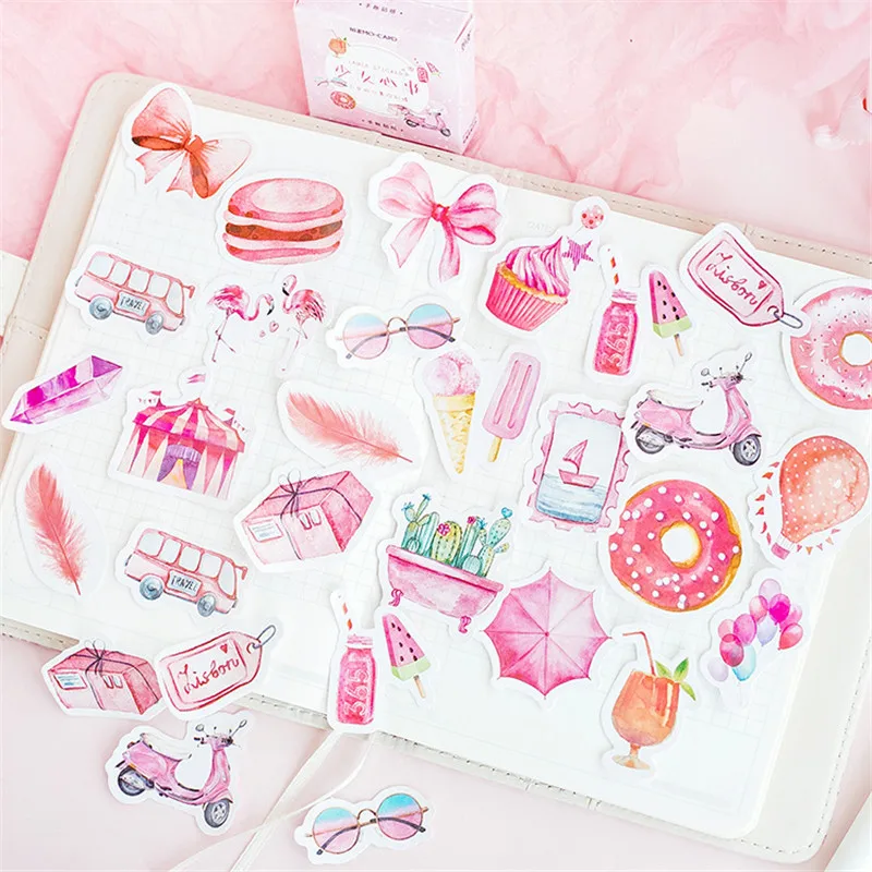 

46 Pcs/box Kawaii Girl's Heart Label Diary Handmade Adhesive Paper Flake Japan Sticker Scrapbooking Stationery
