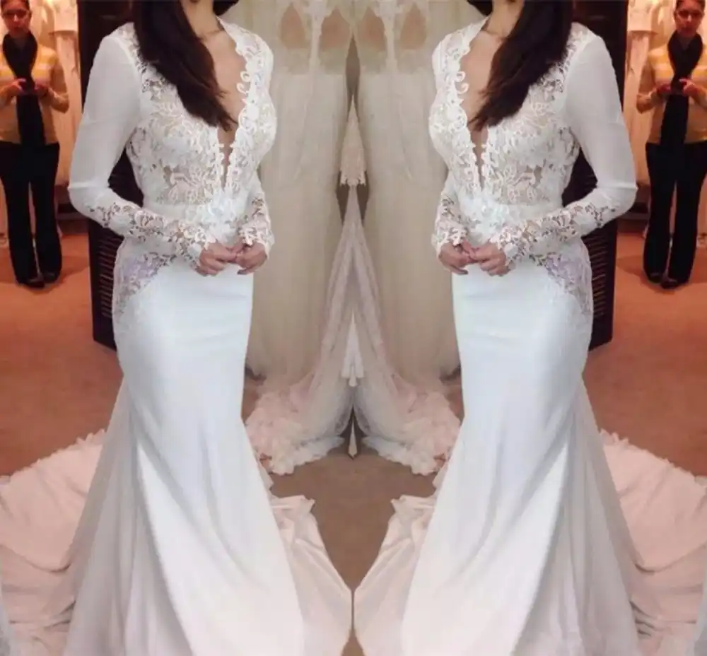 column wedding dress with sleeves