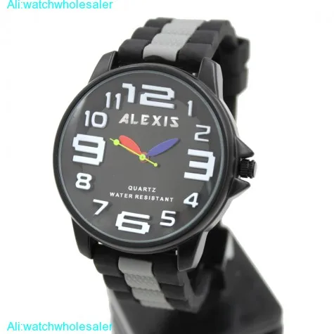 FW939E Black Dial Water Resist Silicone Black Band ALEXIS Big Dial Fashion Watch